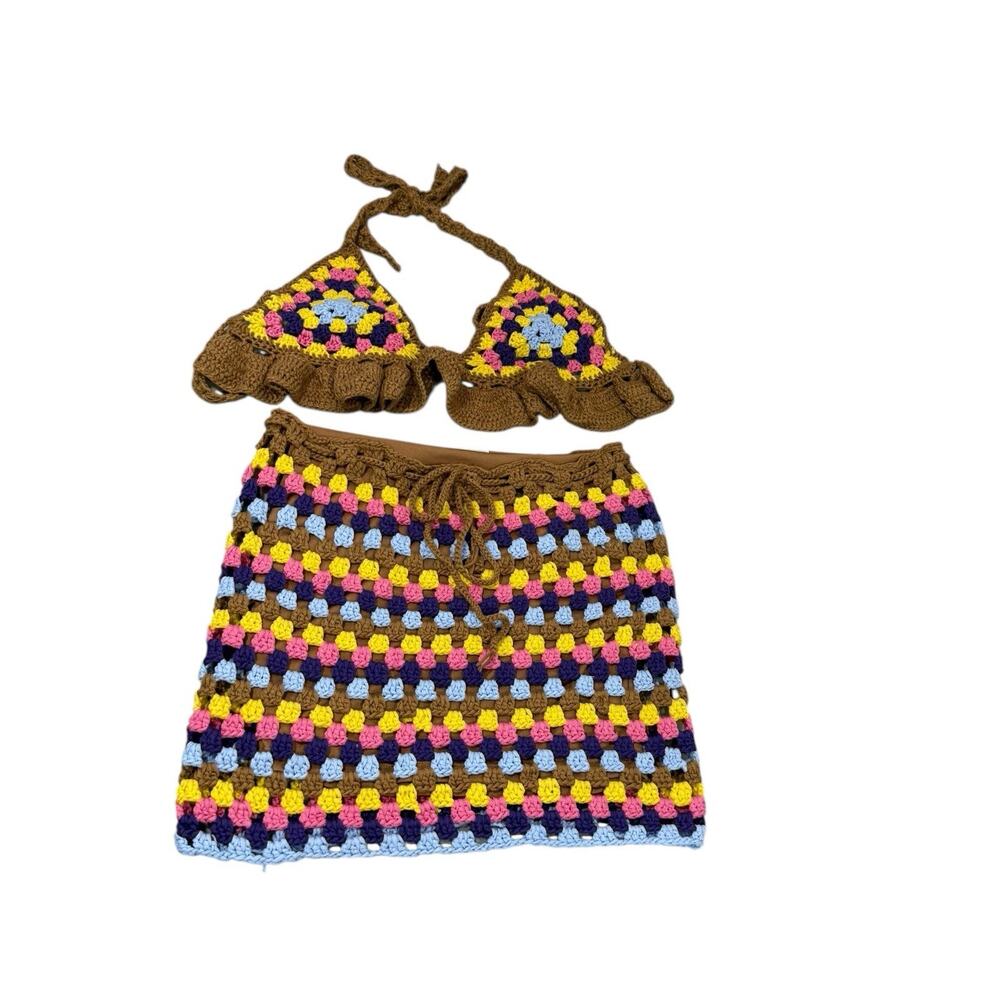 Fashion Nova Boho Beach Crochet Colorful Cruise Eclectic Swim Coverup Womens XS